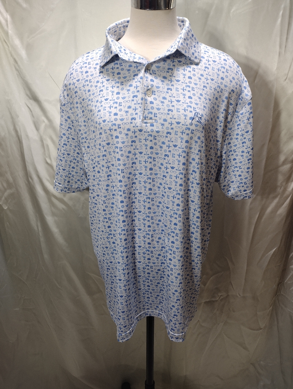 Rhoback Golf Performance Polo Men’s Size Large Blue All Over Print Vacation